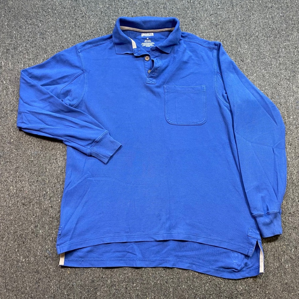 Duluth Trading Co Long Sleeve Polo Sz M Mens Blue Gorpcore Workwear Chest Pocket
